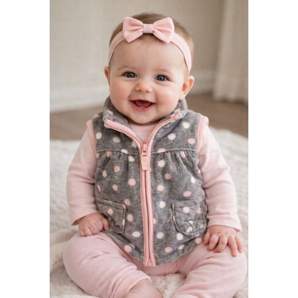 vest 6 months New Carters sweater fleece gray polka dots Baby Girls - Picture 2 of 4